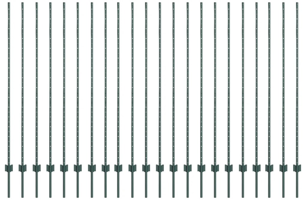 vidaXL Ασημένιοι Πόλοι Φράχτη 22 pcs Πράσινο 50 x 1.5 μ. Μέταλλο