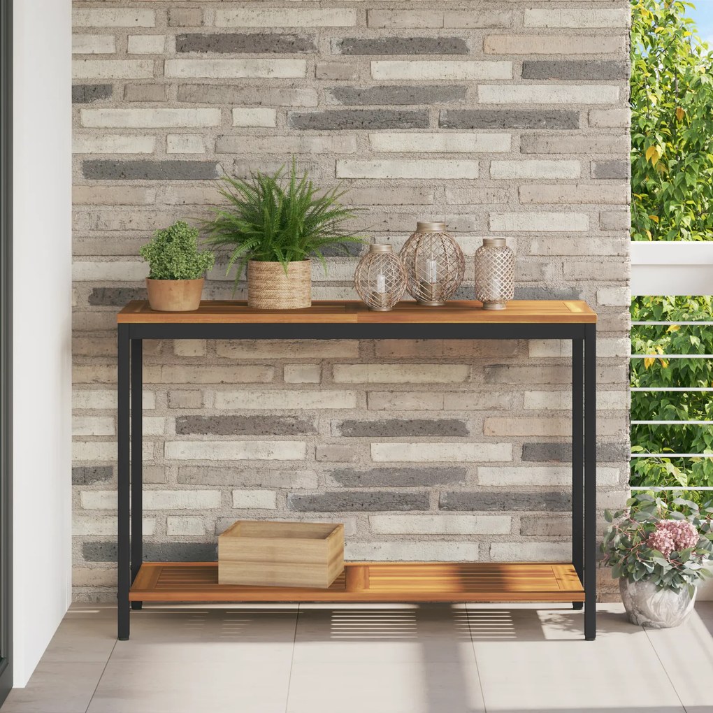 vidaXL Εξωτερικό Τραπέζι Φυσικό & Μαύρο 35x110x75 εκ. Μασίφ Ξύλο και Ατσάλι