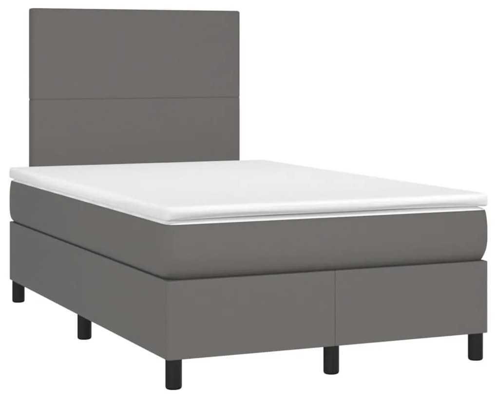 Κρεβάτι Boxspring με Στρώμα &amp; LED Γκρι 120x190 εκ. Συνθ. Δέρμα - Γκρι