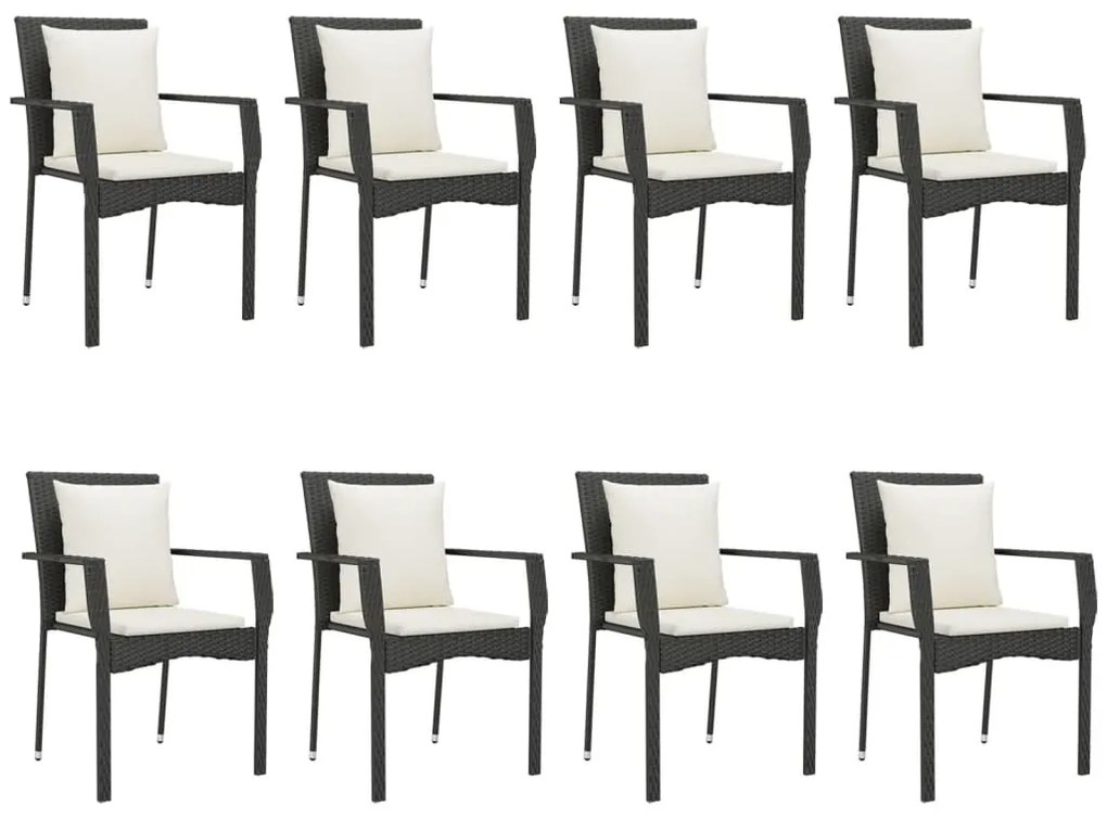 vidaXL Σετ Τραπεζαρίας Κήπου 9 τεμ Μαύρο από Συνθ. Ρατάν με Μαξιλάρια