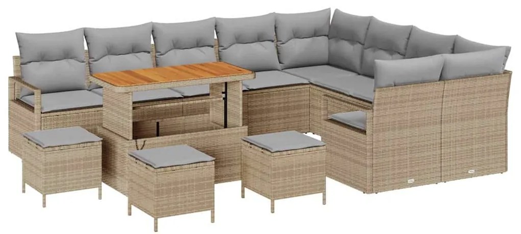 vidaXL Σετ Καναπέ Κήπου με μαξιλάρι 13 pcs Μπεζ Πολυ ράταν