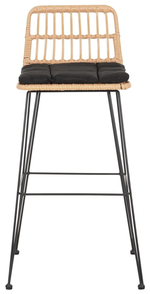 Σκαμπό Μπαρ ALLEGRA C5452.11 Μεταλλικό με Μπέζ Wicker &amp; Μαύρο Μαξιλάρι 52x51x103Y εκ 52x51x103 εκ.
