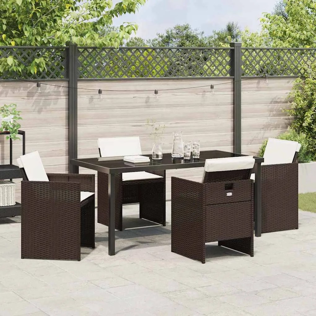 vidaXL Σέτ φαγητού για κήπο με μαξιλάρι 5 pcs Καφέ Πολυ ράταν