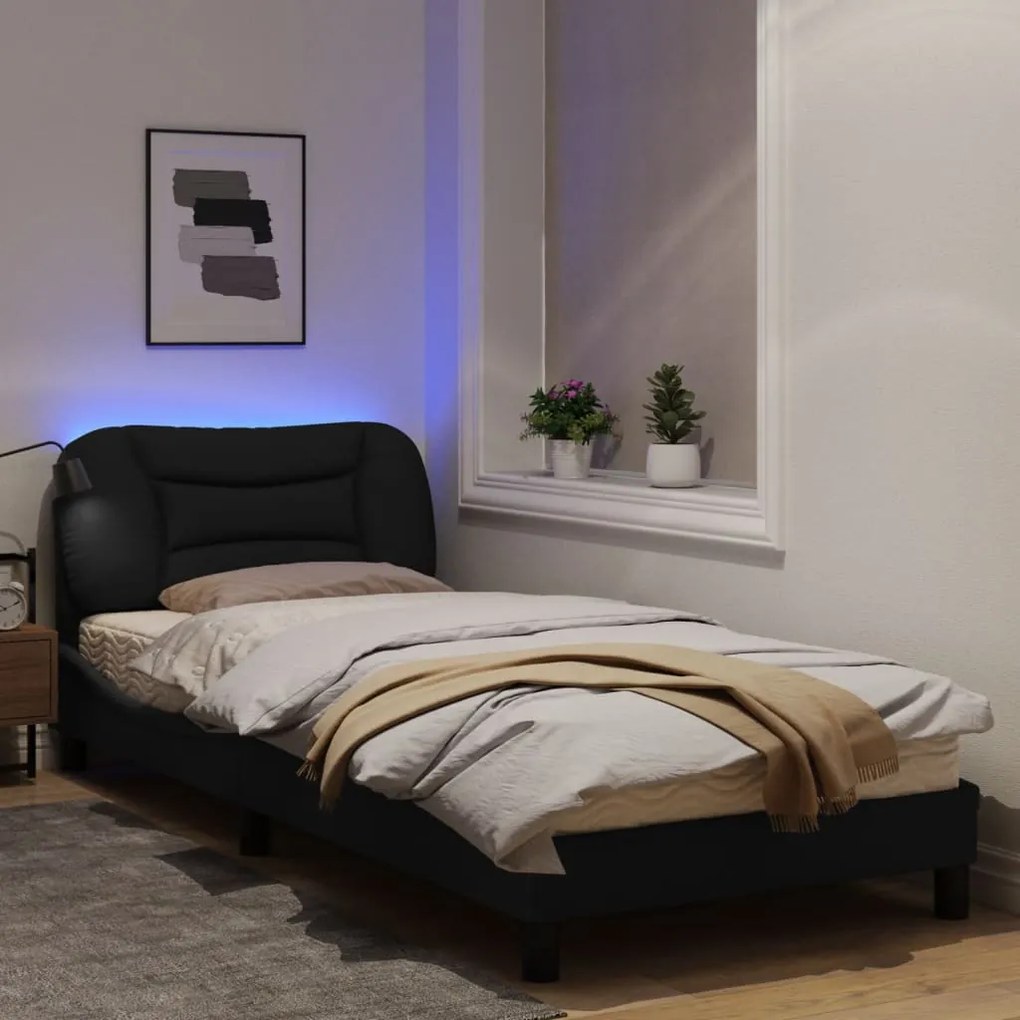 vidaXL Πλαίσιο Κρεβατιού με LED Μαύρο 90x200 εκ. Υφασμάτινο