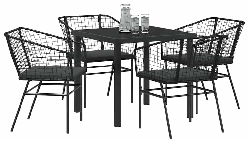 vidaXL Σέτ φαγητού για κήπο 5 pcs Μαύρο συνθετικό ρατάν