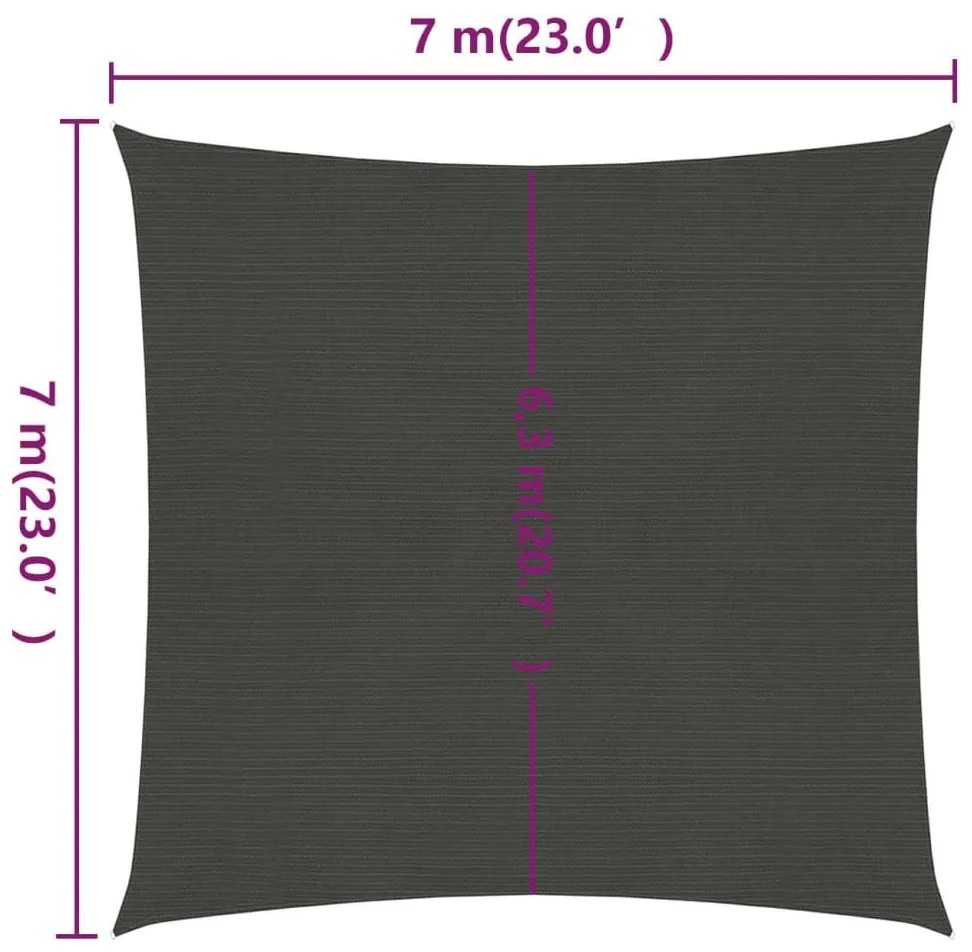 Πανί Σκίασης Ανθρακί 7 x 7 μ. από HDPE 160 γρ./μ² - Ανθρακί