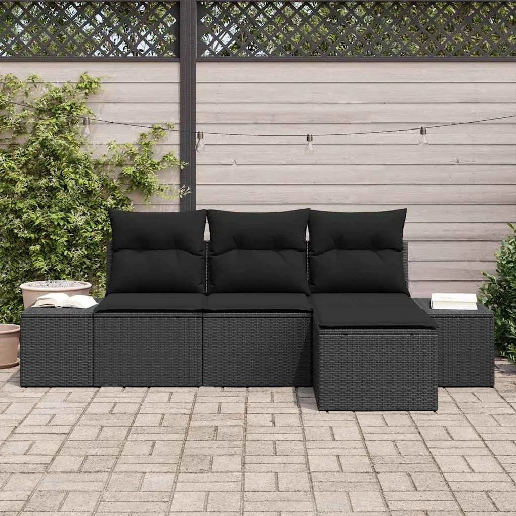vidaXL Σετ Καναπέ Κήπου 4 pcs Μαύρο Πολυ rattan, βαμμένο ατσάλι