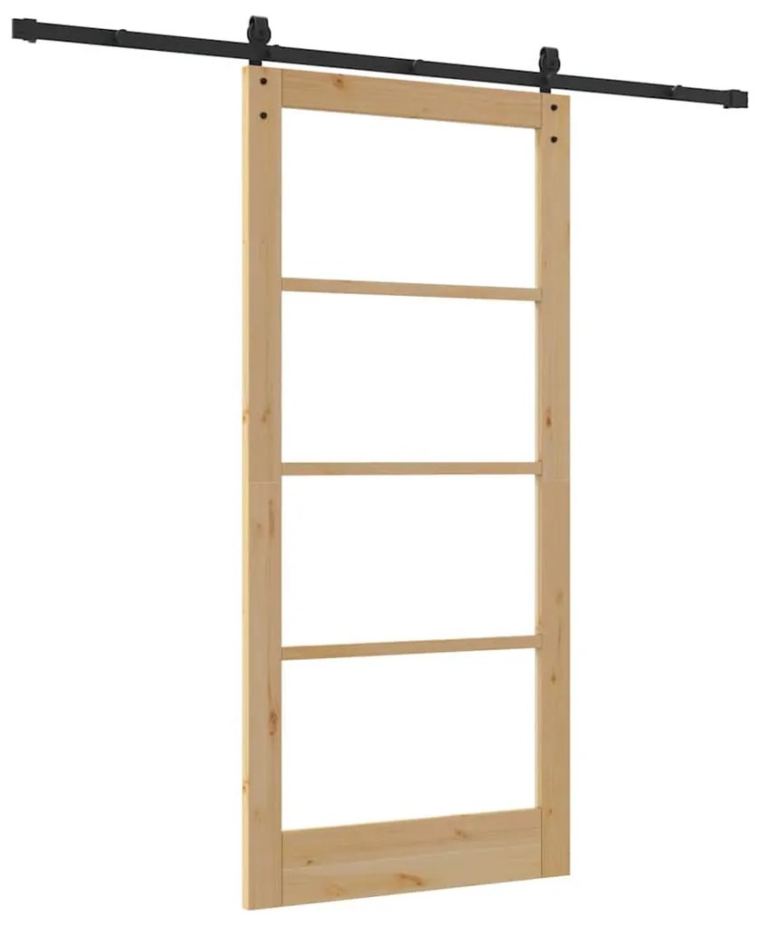 vidaXL Συρόμενη Πόρτα Χειροκίνητος Καφέ 93 x 202 cm Ξύλο και μέταλλο