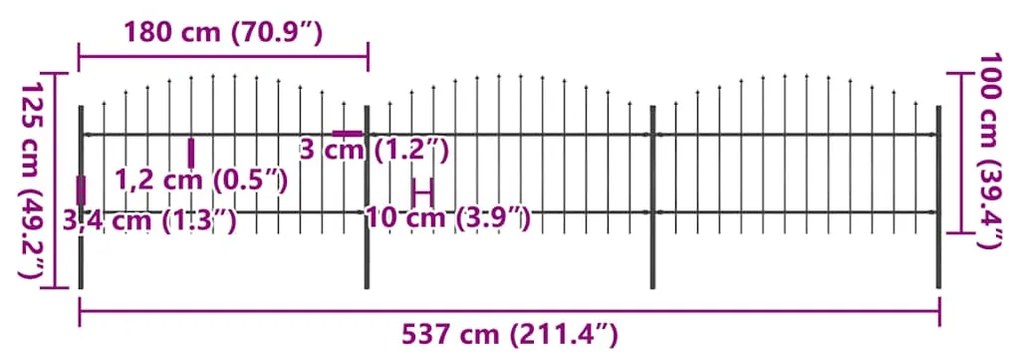 vidaXL Κάγκελα Περίφραξης με Λόγχες Μαύρα (1-1,25) x 5,1 μ. Ατσάλινα