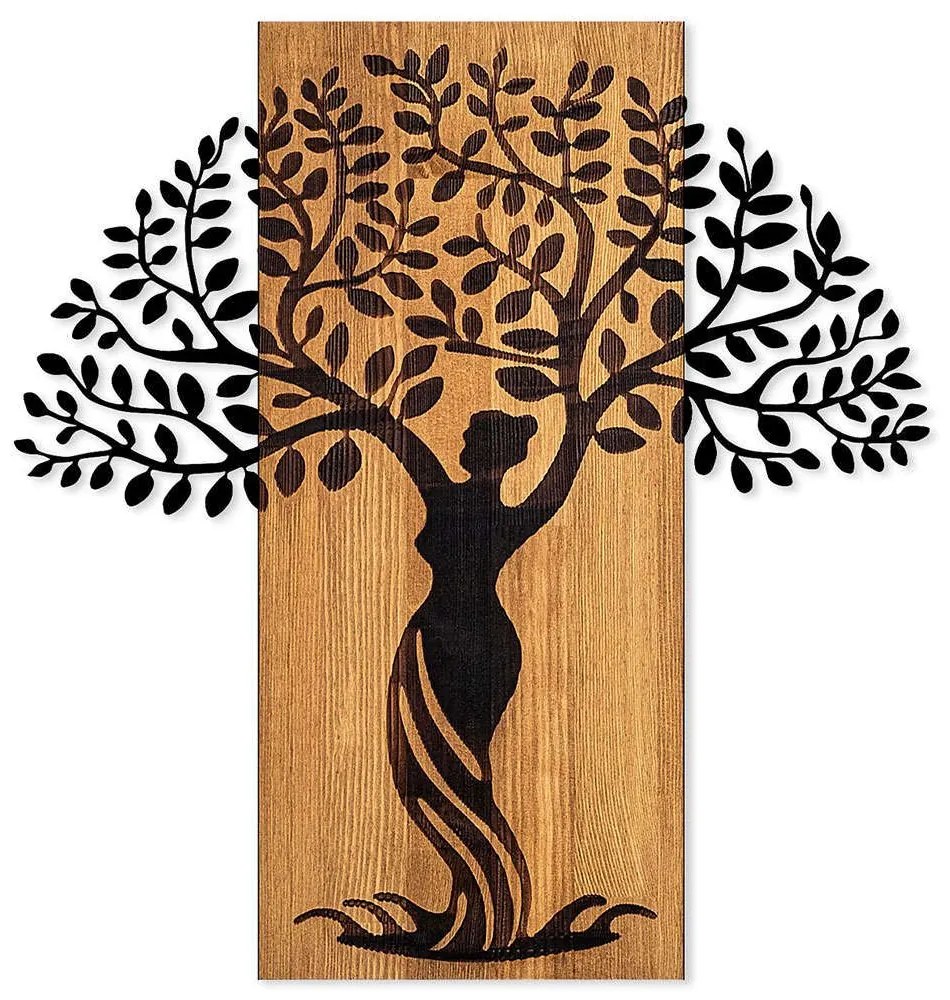 Διακοσμητικό Τοίχου Woman Tree 899SKL2410 54x58cm Walnut-Black Wallity Metal,Wood