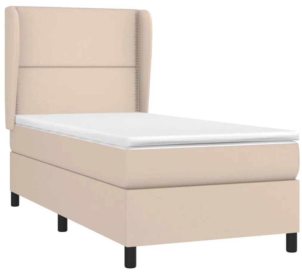 vidaXL Κρεβάτι Boxspring με Στρώμα Καπουτσίνο 90x200εκ.από Συνθ. Δέρμα
