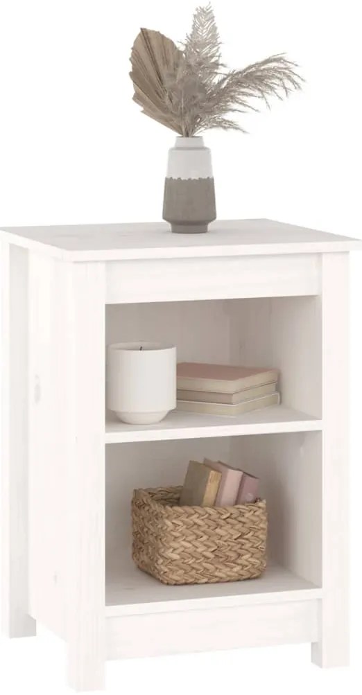 vidaXL Κομοδίνα 2 τεμ. Λευκά 40x35x55 εκ. από Μασίφ Ξύλο Πεύκου