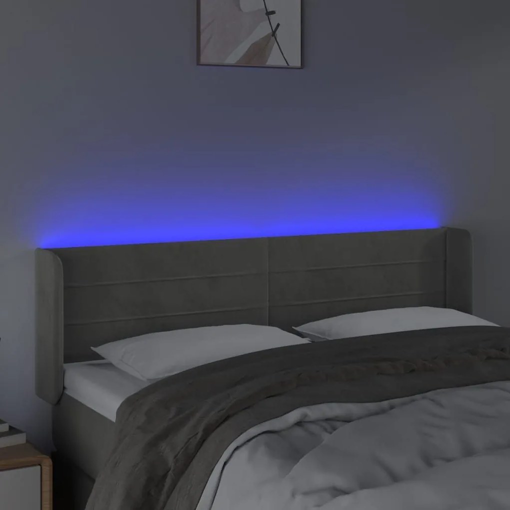 Κεφαλάρι Κρεβατιού LED Ανοιχτό Γκρι 147x16x78/88 εκ. Βελούδινο - Γκρι