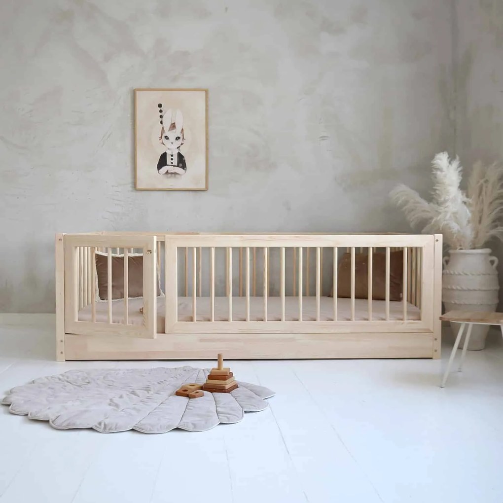 Κρεβάτι Montessori Bambi με Πορτούλα + Κάγκελα  53,5cm σε Φυσικό  Ξύλο  100×200cm  Luletto (Δώρο 10% έκπτωση στο Στρώμα)