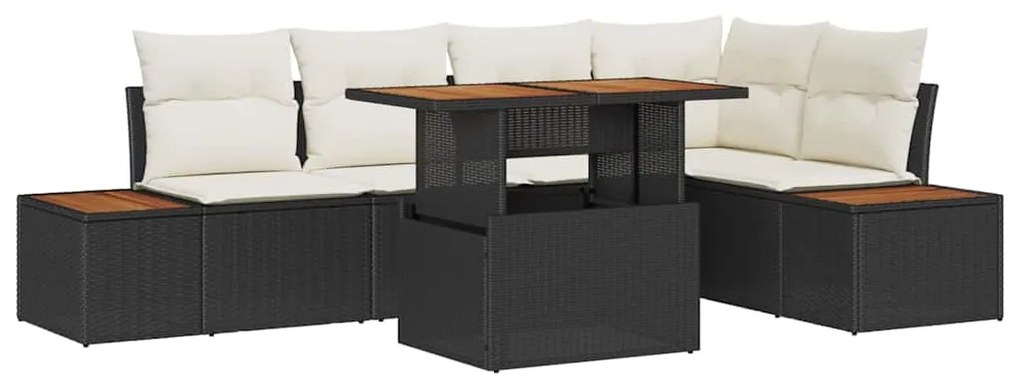 vidaXL Σέτ φαγητού για κήπο με μαξιλάρι 6 pcs Μαύρο και Μπεζ