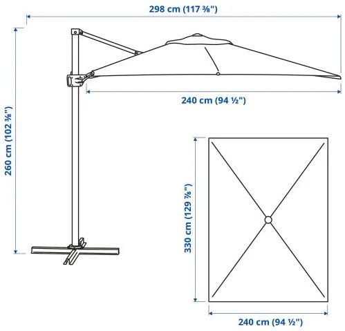 SEGLARÖ κρεμαστή ομπρέλα με κλίση χωρίς ύφασμα, 330x240 cm 205.320.07