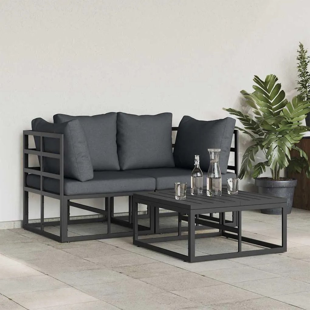 vidaXL Σετ Καναπέ Κήπου με μαξιλάρι 3 pcs Μαύρο Αλουμίνιο