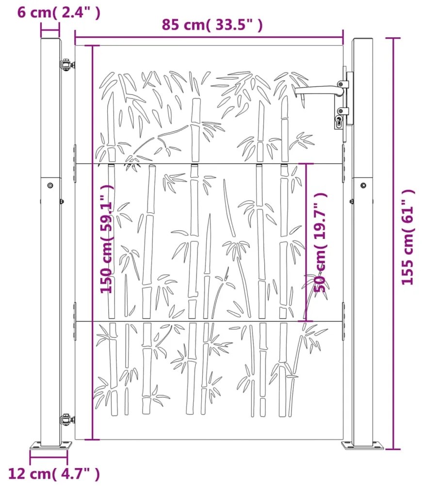 Πύλη Κήπου με Σχέδιο Μπαμπού 105 x 155 εκ. από Ατσάλι Corten - Καφέ