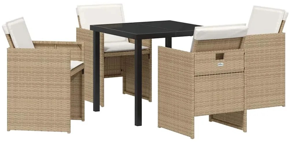 vidaXL Σέτ φαγητού για κήπο με μαξιλάρι 5 pcs Μπεζ Πολυ ράταν