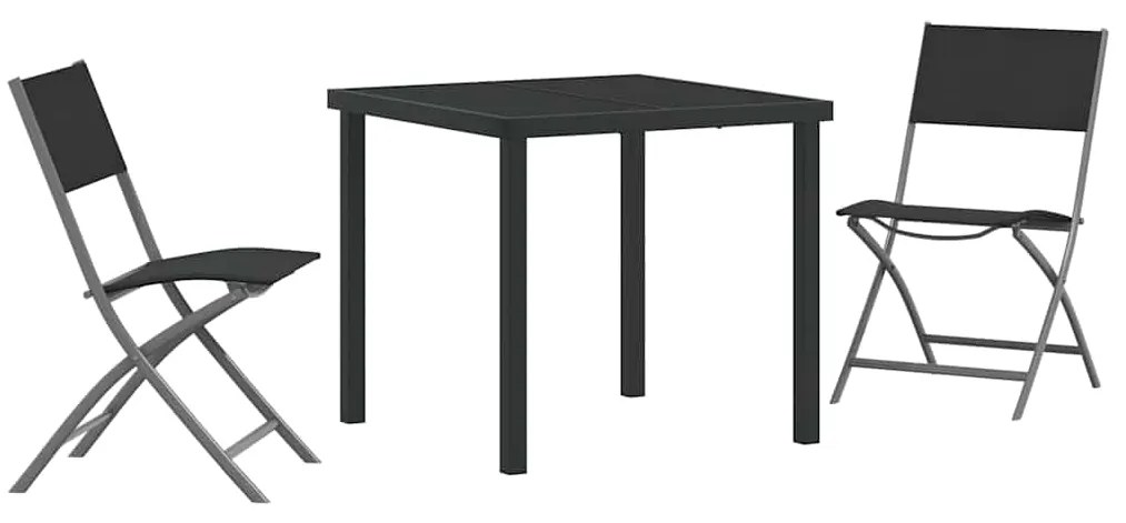 vidaXL Σέτ φαγητού για κήπο 3 pcs Μαύρο Χάλυβας με επίστρωση πούδρας