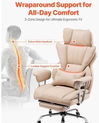 VEVOR Executive Office Chair High Back Chair Footrest &amp; Removable Armrests Brown