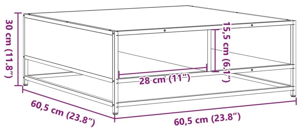 Τραπεζάκι Σαλονιού Μαύρο 60,5x60,5x30 εκ. Επεξ. Ξύλο &amp; Μέταλλο - Μαύρο