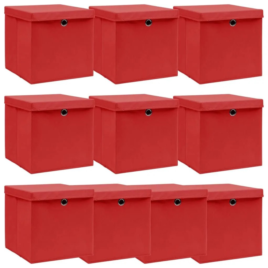 Κουτιά Αποθήκευσης με Καπάκια 10 τεμ Κόκκινα 32x32x32εκ Ύφασμα - Κόκκινο