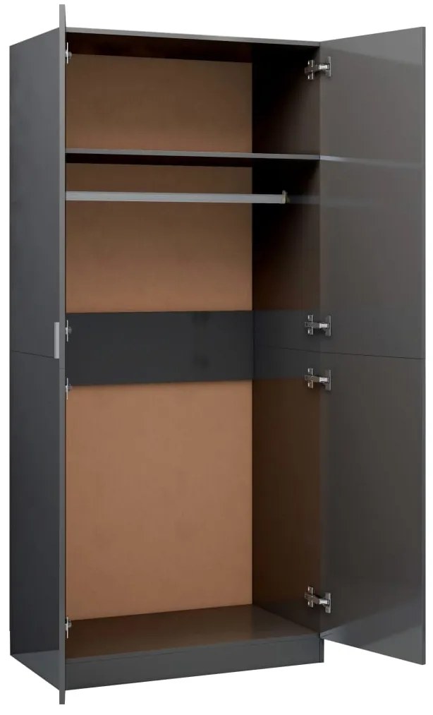 vidaXL Ντουλάπα Γυαλιστερό Γκρι 90 x 52 x 200 εκ. από Μοριοσανίδα