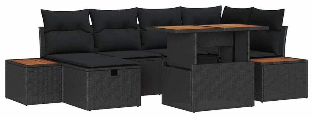 vidaXL Σετ Καναπέ Κήπου Ρυθμιζόμενο ύψος 7 pcs Μαύρο συνθετικό ρατάν