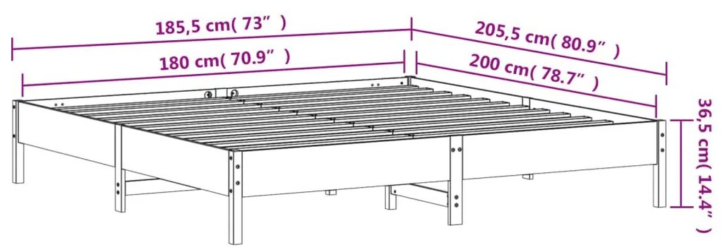 Σκελετός Κρεβατιού Χωρίς Στρώμα 180x200 εκ Μασίφ Ξύλο Πεύκου - Καφέ