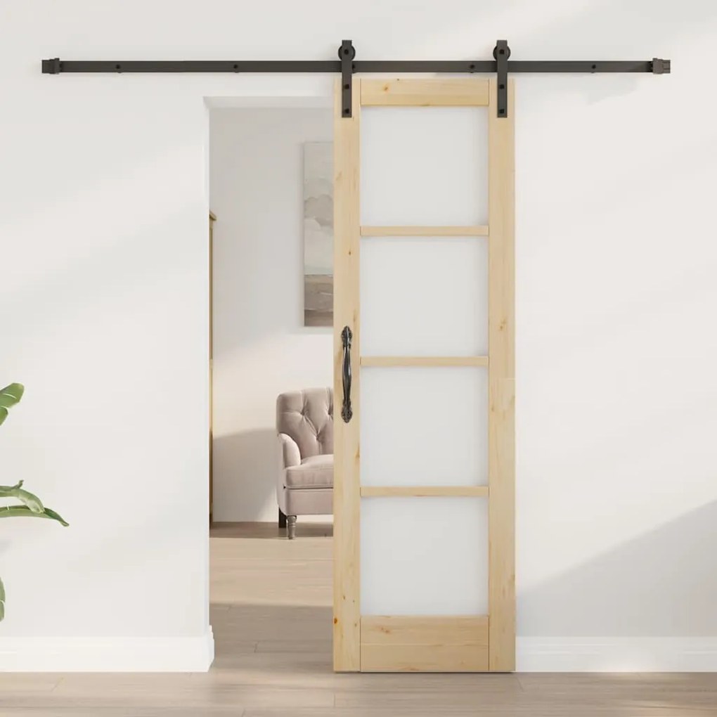 vidaXL Συρόμενη Πόρτα Καφέ 61 x 198.5 εκ. Ξύλο και μέταλλο