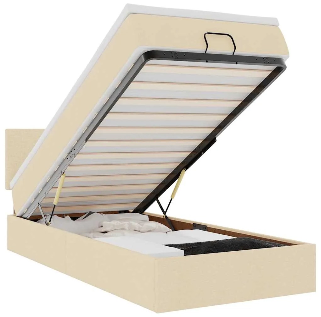 vidaXL Οθωμανικό κρεβάτι με στρώμα Cream 90x190cm ύφασμα