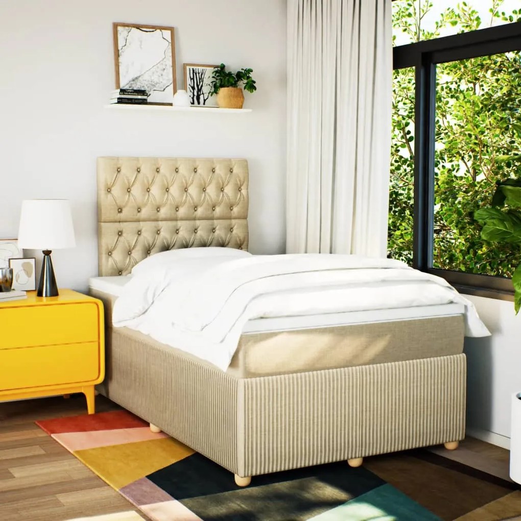 vidaXL Κρεβάτι Boxspring με Στρώμα Κρεμ 120x200 εκ. Υφασμάτινο