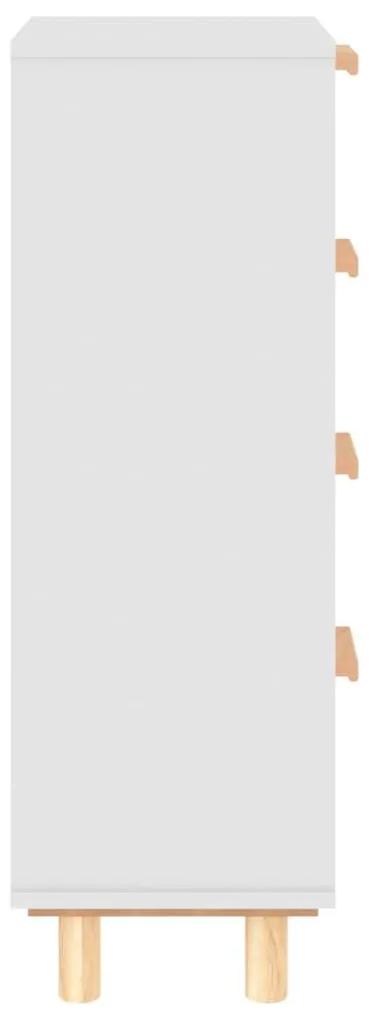 Συρταριέρα Λευκή 40 x 30 x 90 εκ. Μασίφ Πεύκο &amp; Φυσικό Ρατάν - Λευκό