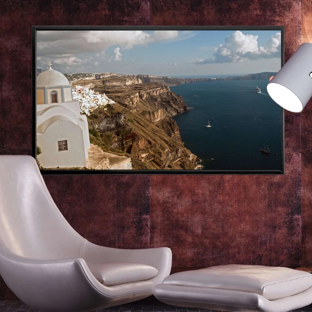 Πίνακας σε Plexiglass με Θέμα &#8220;Οία-Σαντορίνη&#8221; σε μαύρη ξύλινη Κορνίζα - 80cmx50cm