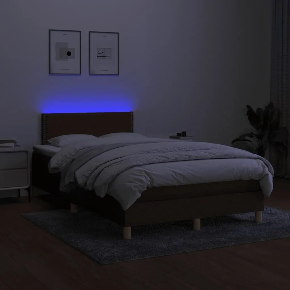 Κρεβάτι Boxspring με Στρώμα &amp; LED Σκ.Καφέ 120x190εκ. Υφασμάτινο - Καφέ