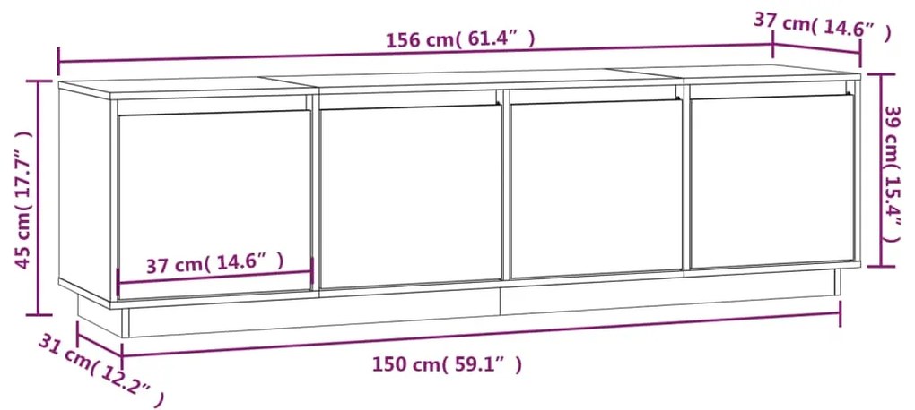 Έπιπλο Τηλεόρασης Γκρι 156 x 37 x 45 εκ. από Μασίφ Ξύλο Πεύκου - Γκρι