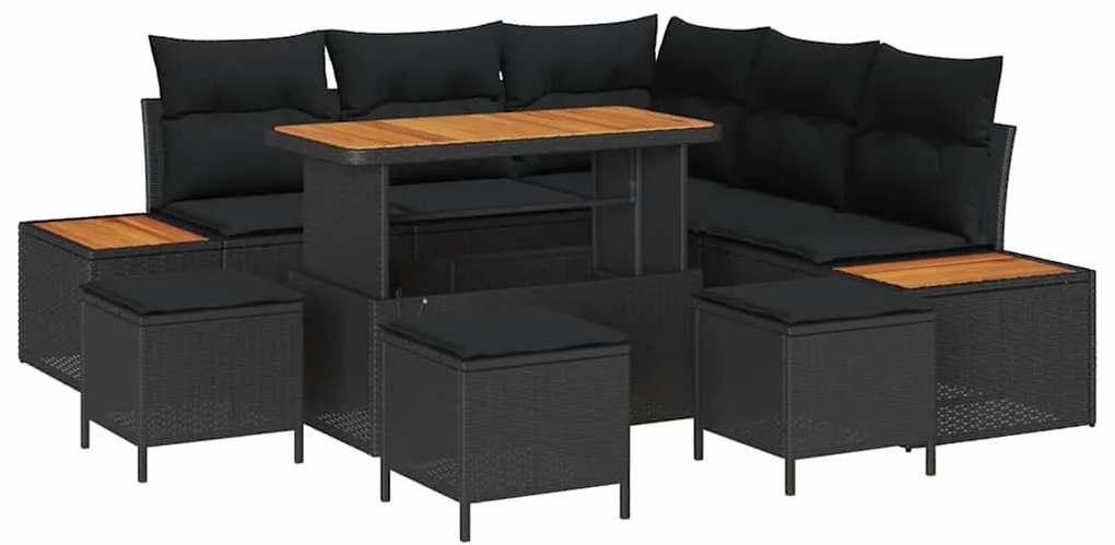vidaXL Σετ Καναπέ Κήπου με μαξιλάρι 9 pcs Μαύρο Πολυ ράταν