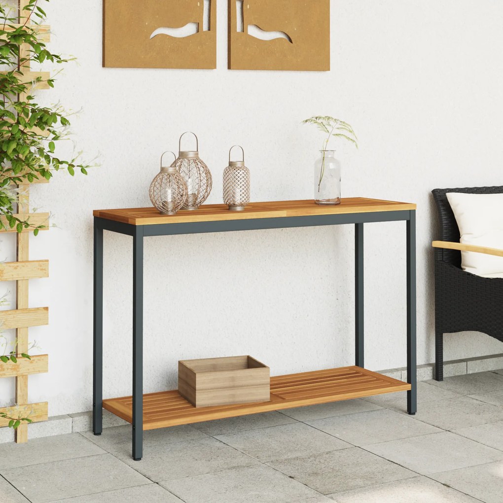 vidaXL Εξωτερικό Τραπέζι Φυσικό & Μαύρο 35x110x75 εκ. Μασίφ Ξύλο και Ατσάλι