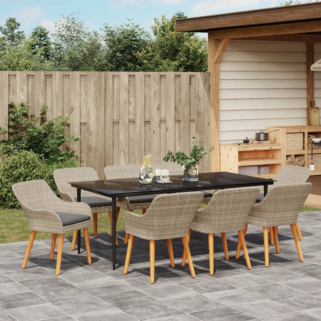 vidaXL Σετ τραπεζαρίας 9 pcs Ανοιχτό γκρι και Μαύρο Large