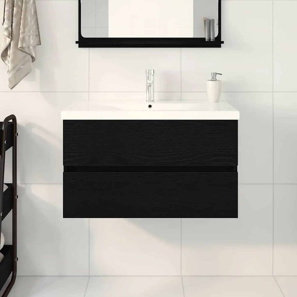 vidaXL Ντουλάπα Νεροχύτη Μαύρη δρυς 80 x 39 x 62 εκ Επεξεργασμένο ξύλο