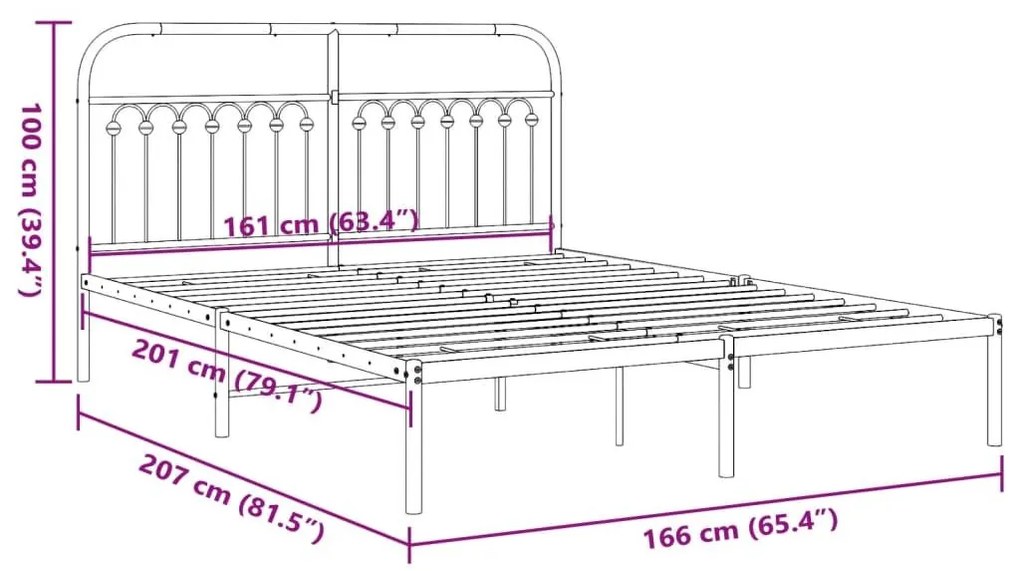 Πλαίσιο Κρεβατιού με Κεφαλάρι Λευκό 160x200 εκ. Μεταλλικό - Λευκό