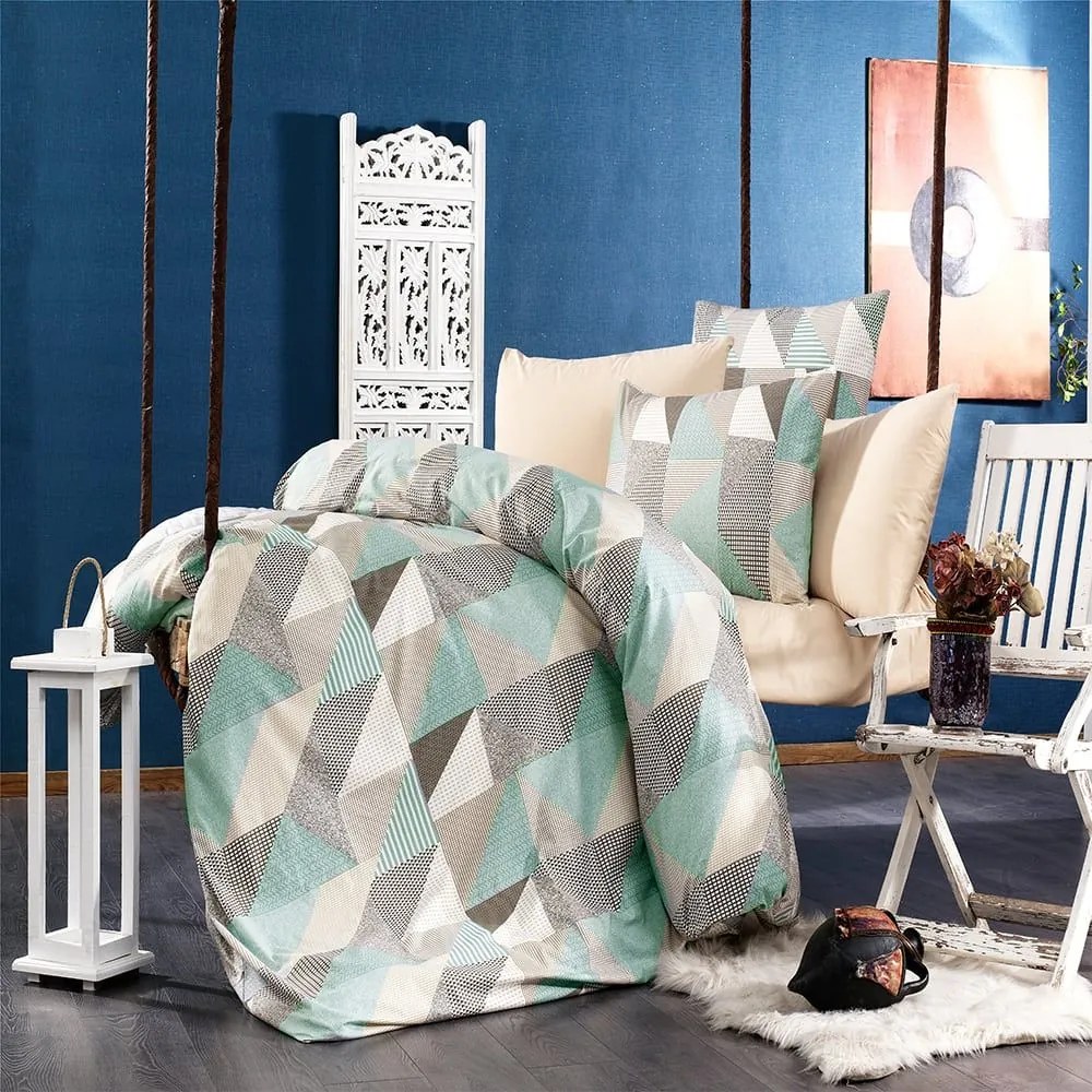 Παπλωματοθήκη Geometrical 330 Green-Beige DimCol Μονό 100% Cotton Flannel