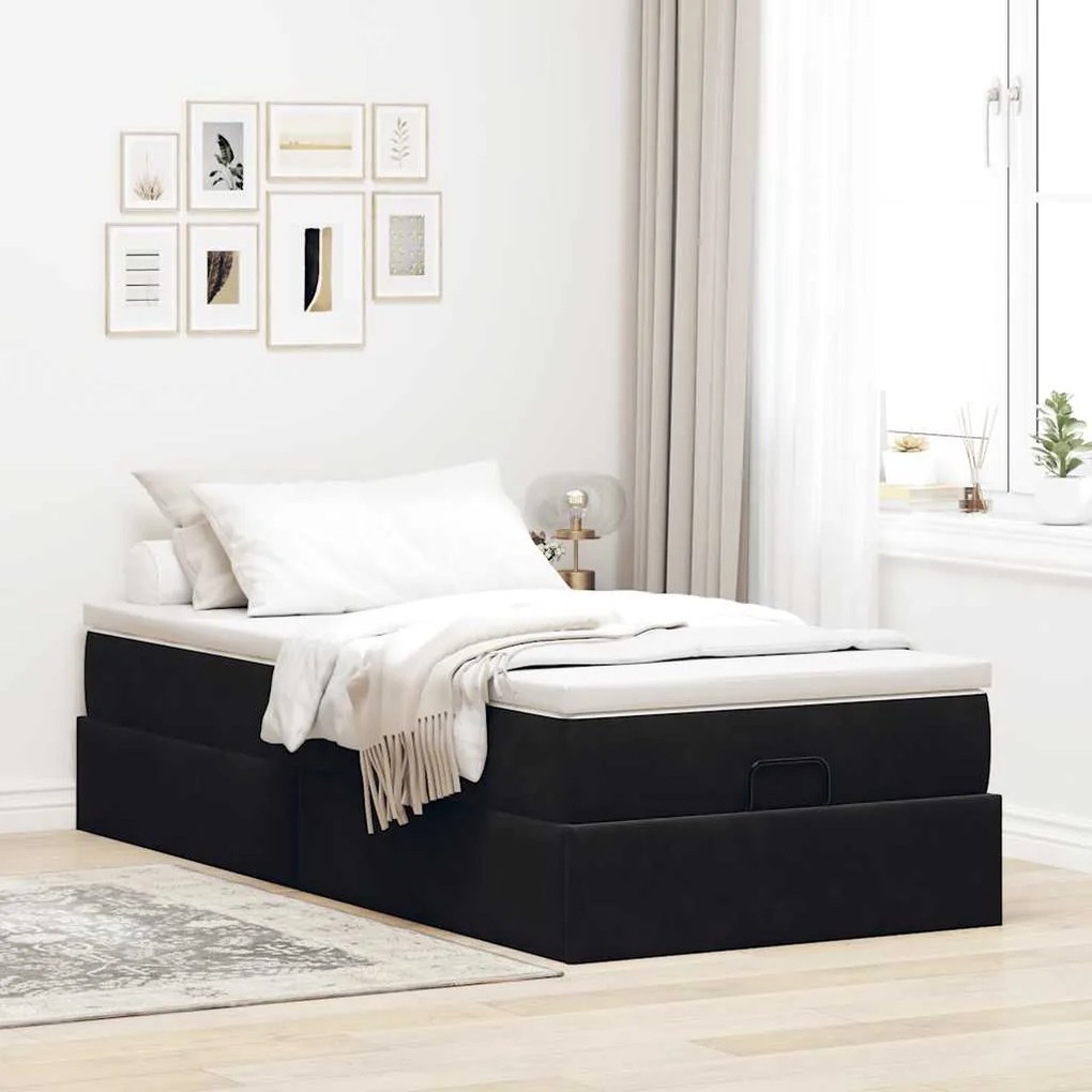 vidaXL Οθωμανικό κρεβάτι με στρώμα Μαύρο 100x200cm Velvet