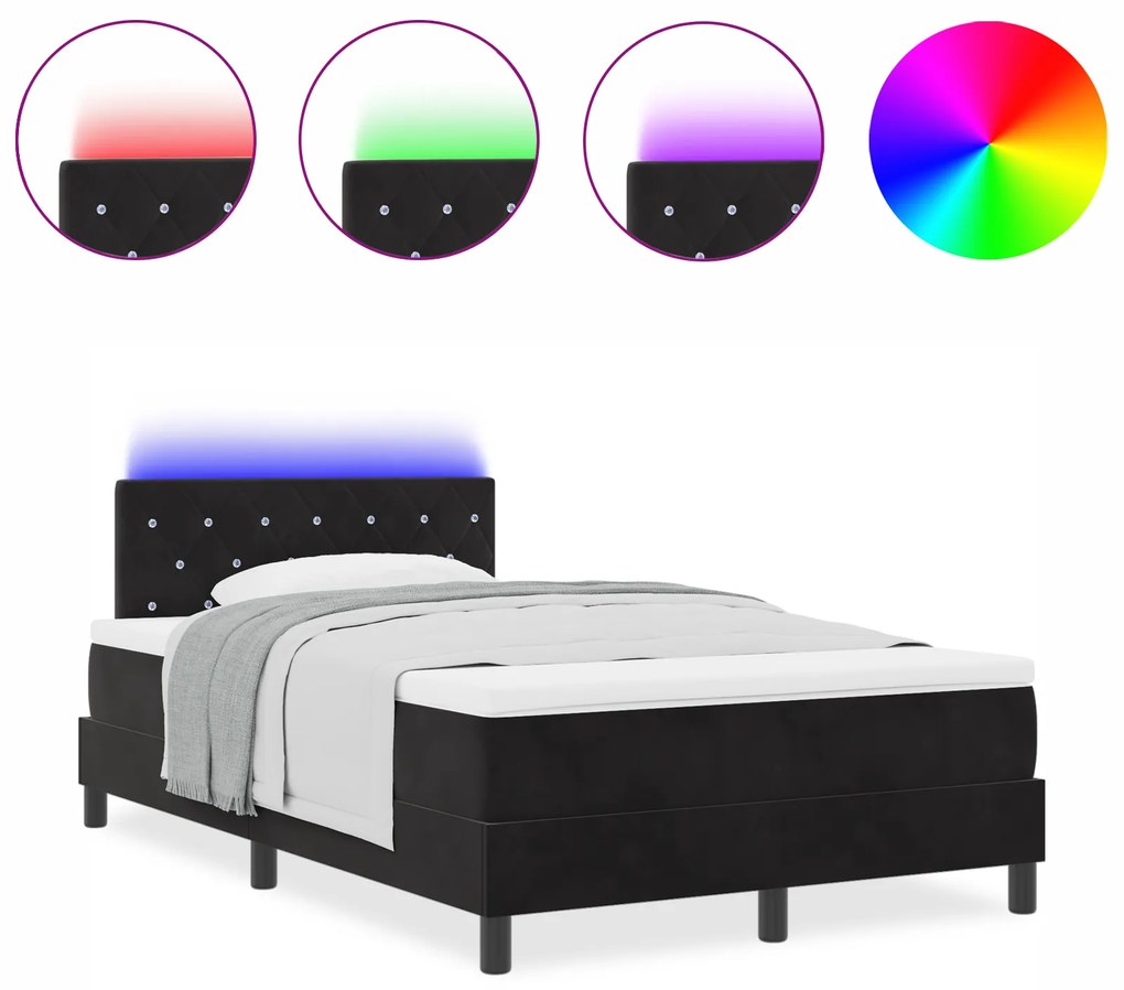 vidaXL Κρεβάτι Σαλονιού με Στρώμα & LED Μαύρο 120x190 εκ. Βελούδο