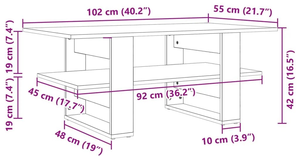 Τραπεζάκι Σαλονιού Μαύρο 102 x 55 x 42 εκ. από Επεξεργ. Ξύλο - Μαύρο