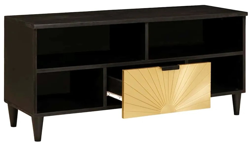 vidaXL Ντουλάπι TV Μαύρο και Χρυσό 100 x 33 x 46 εκ Μασίφ ξύλο μάνγκο