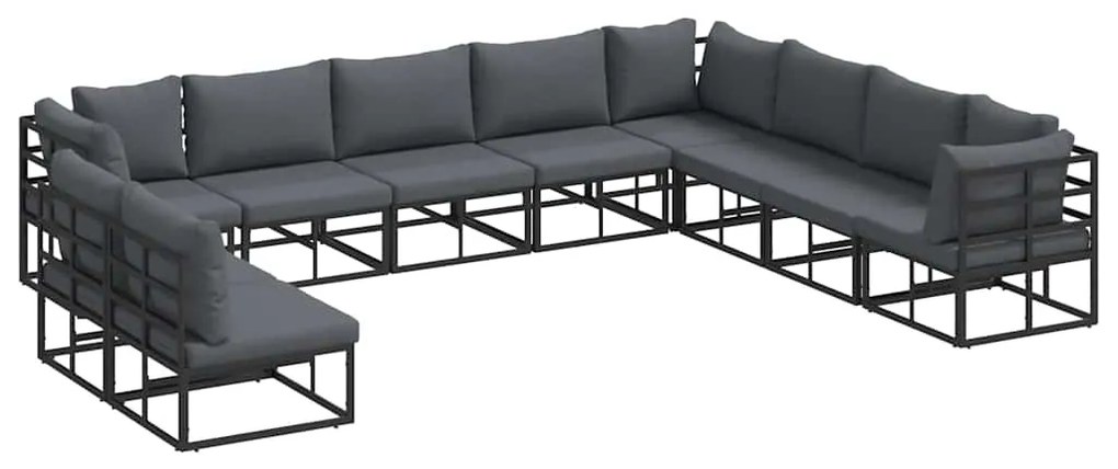 vidaXL Σετ Καναπέ Κήπου με μαξιλάρι 10 pcs Μαύρο Αλουμίνιο