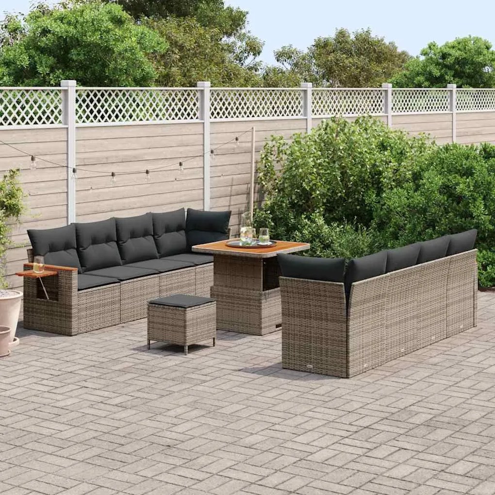 vidaXL Σετ Καναπέ Κήπου με μαξιλάρι 11 pcs Γκρι 80 x 80 x 71 cm