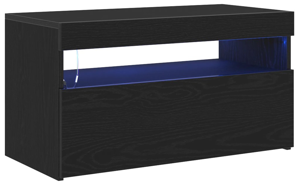 vidaXL Ντουλάπι τηλεόρασης με LED Φώτα Μαύρη Δρυς 75x35x40 εκ. Επεξεργασμένο ξύλο